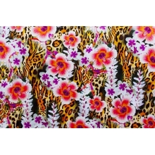 Floral Leopard - lycra, orange-natural